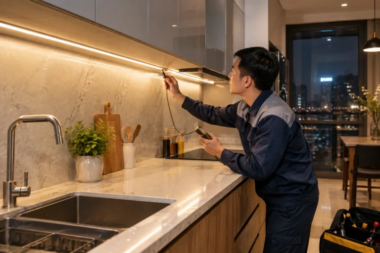 Lắp đèn tủ bếp tại nhà Hà Nội: Gọn đẹp, an toàn, đúng nhu cầu