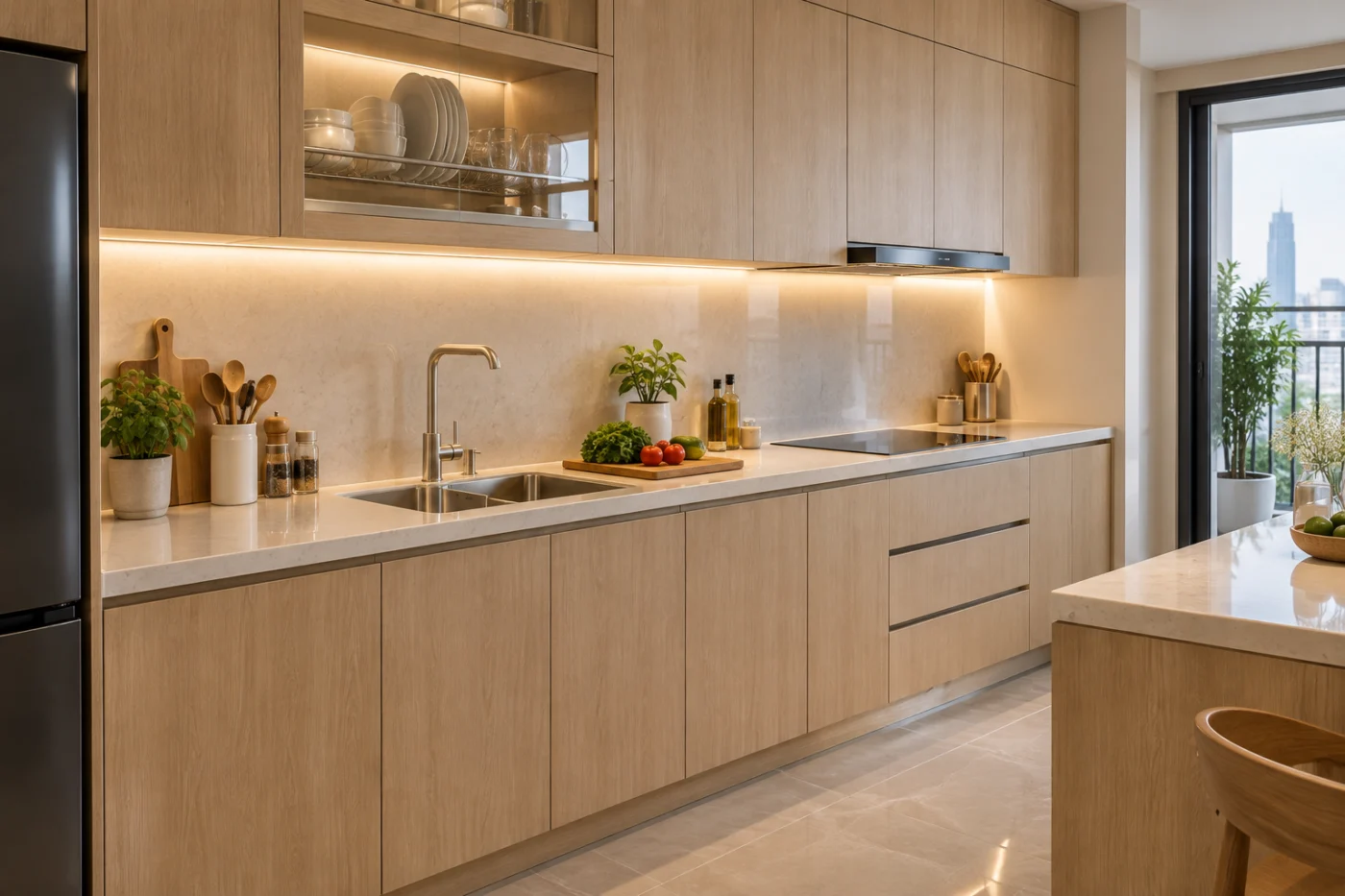 Thi công đèn LED âm tủ bếp Hà Nội: Gọn đẹp, sáng đúng vị trí