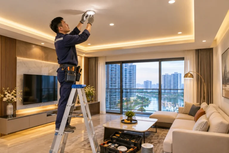 Thợ lắp đèn LED Vinhomes khảo sát tận nơi, thi công gọn đẹp