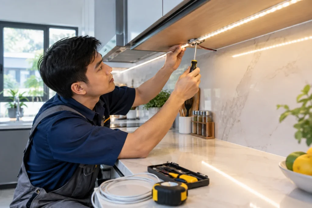 lắp đèn LED âm tủ bếp - hình minh họa 1