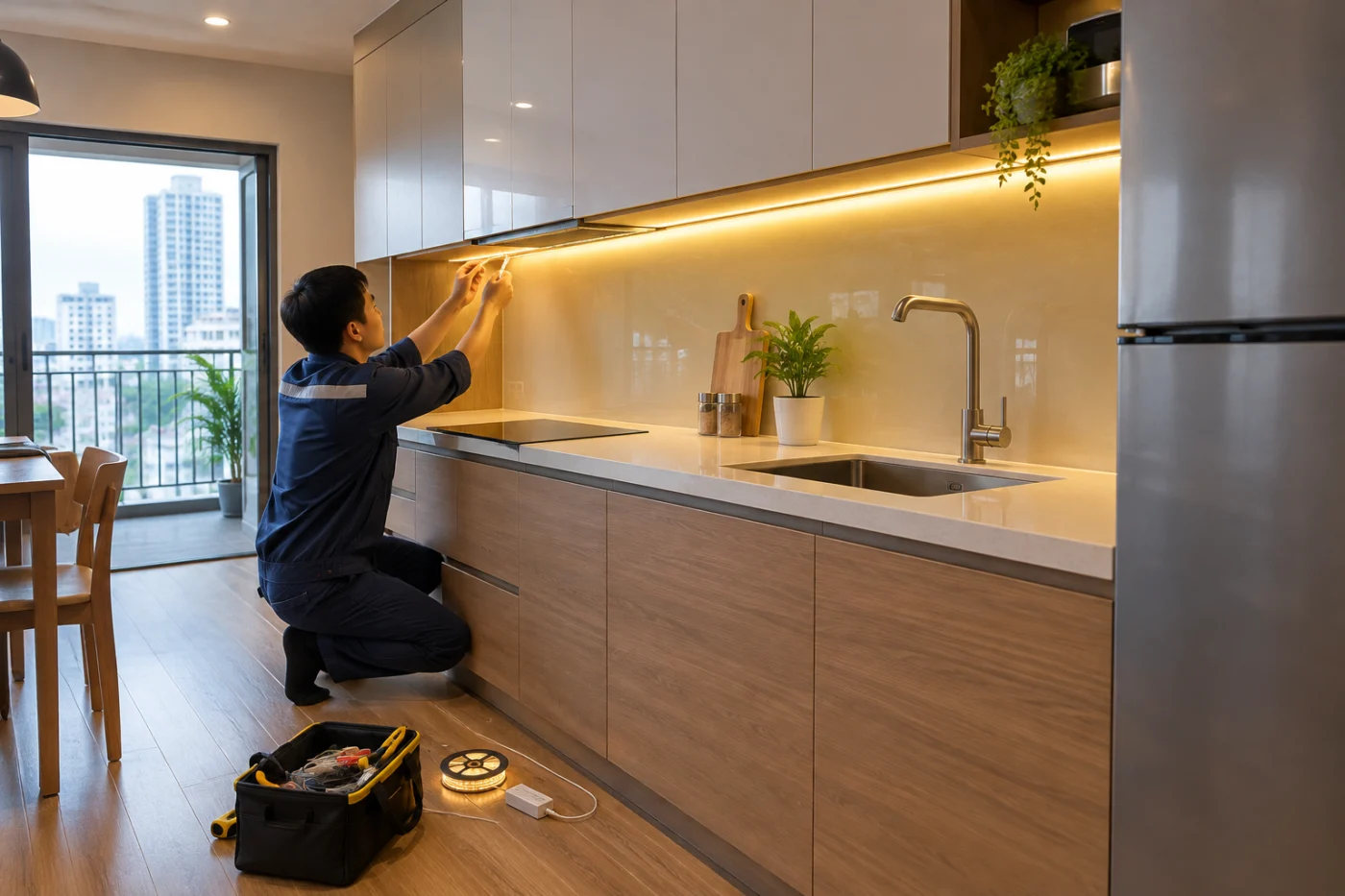 Lắp đèn LED dây tại Hà Nội theo không gian, gọn đẹp và an toàn