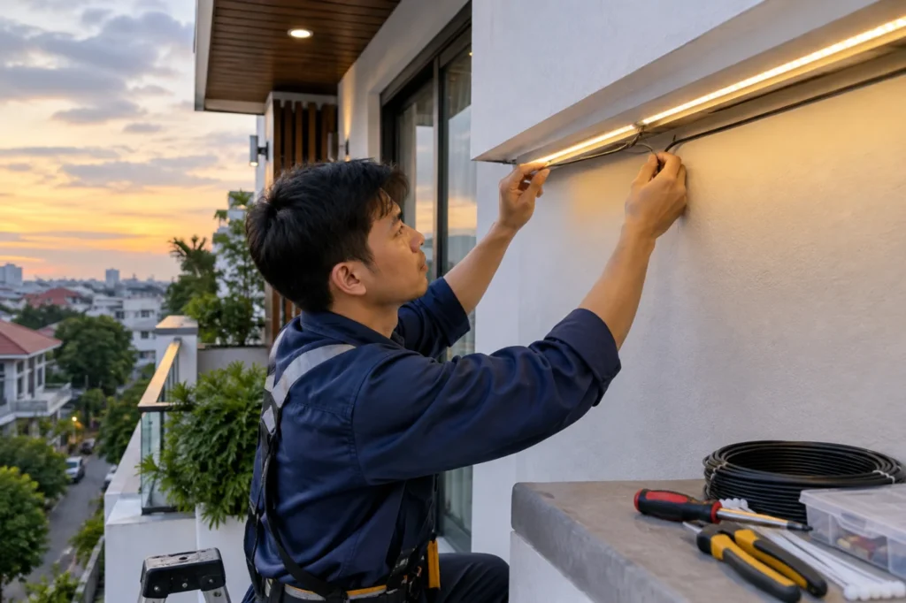 lắp đèn LED mặt tiền nhà - hình minh họa 1