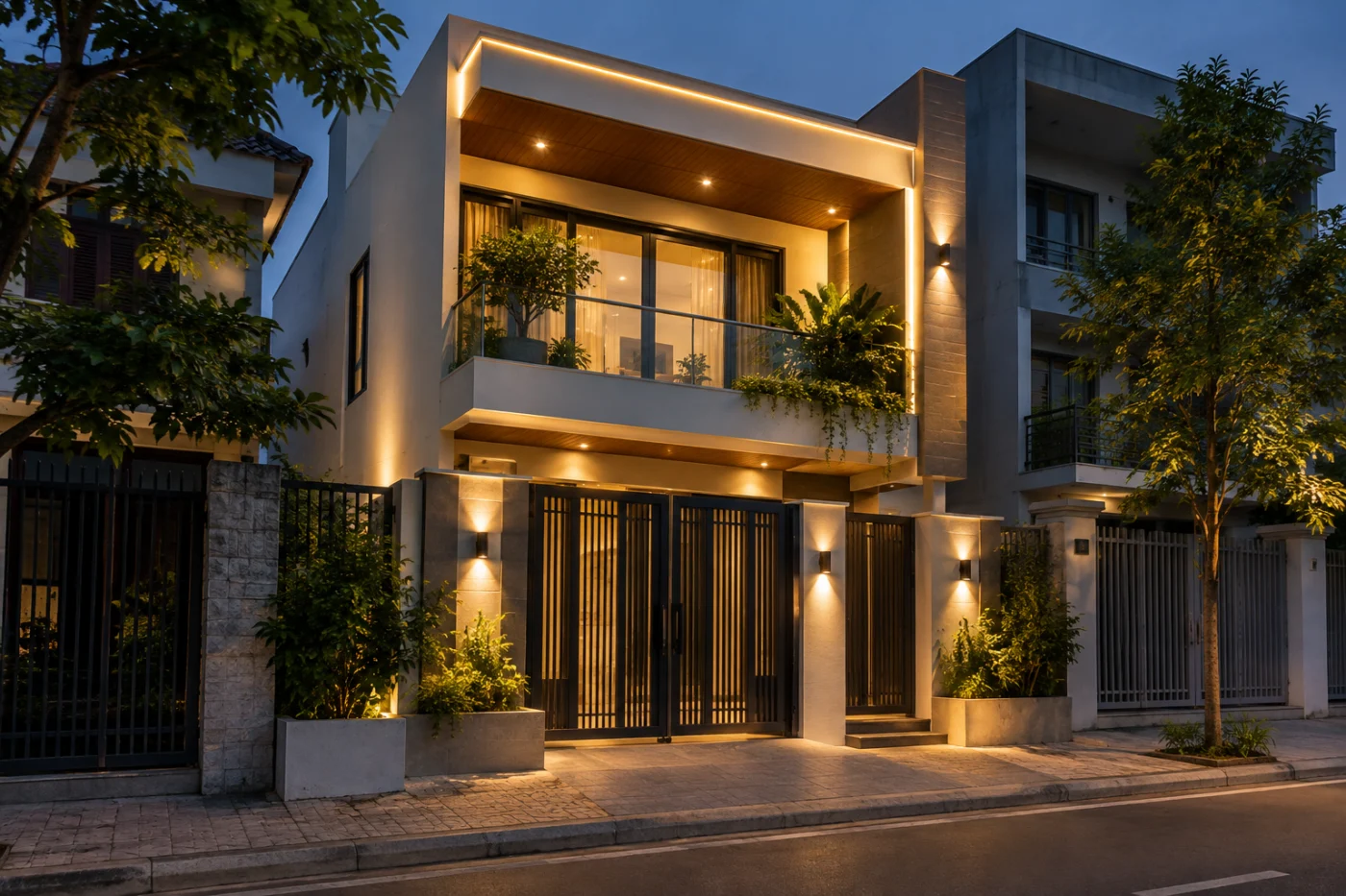Lắp đèn LED mặt tiền nhà: Tư vấn mẫu, phối sáng và thi công tại Hà Nội