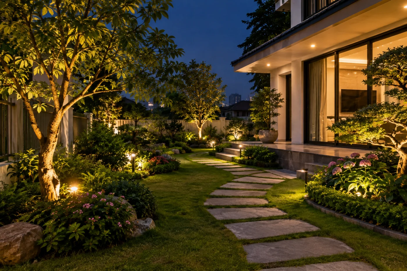Lắp đèn LED sân vườn Hà Nội theo nhu cầu, thi công an toàn