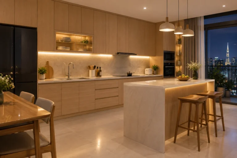 Lắp đèn LED tủ bếp theo không gian, sáng đẹp và tiện dụng