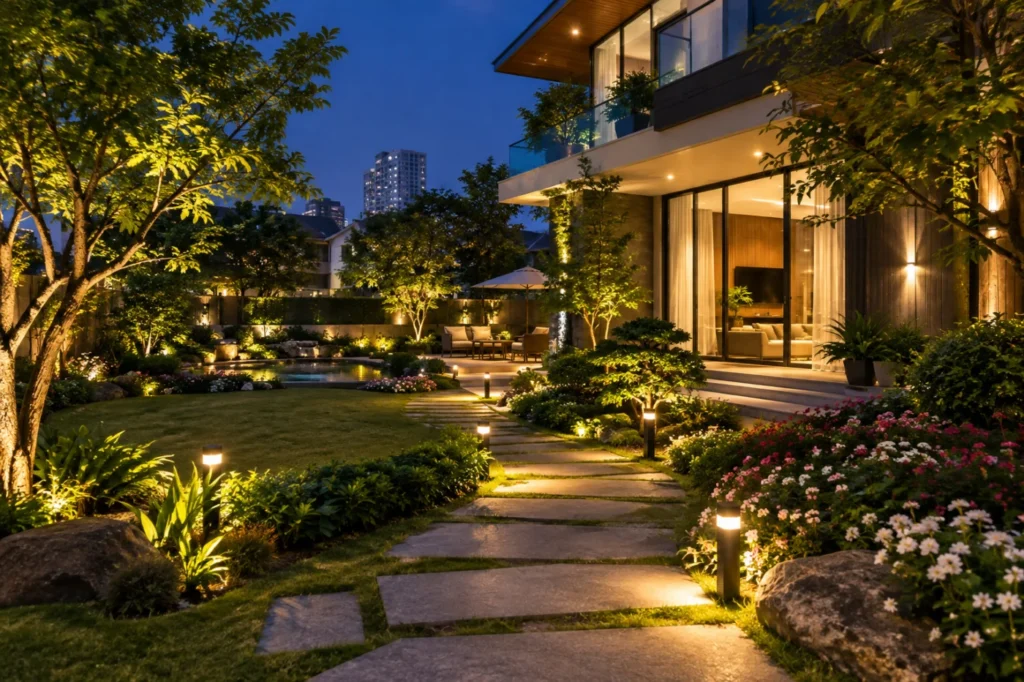 Lắp đèn sân vườn Hà Nội theo cảnh quan, thi công gọn đẹp