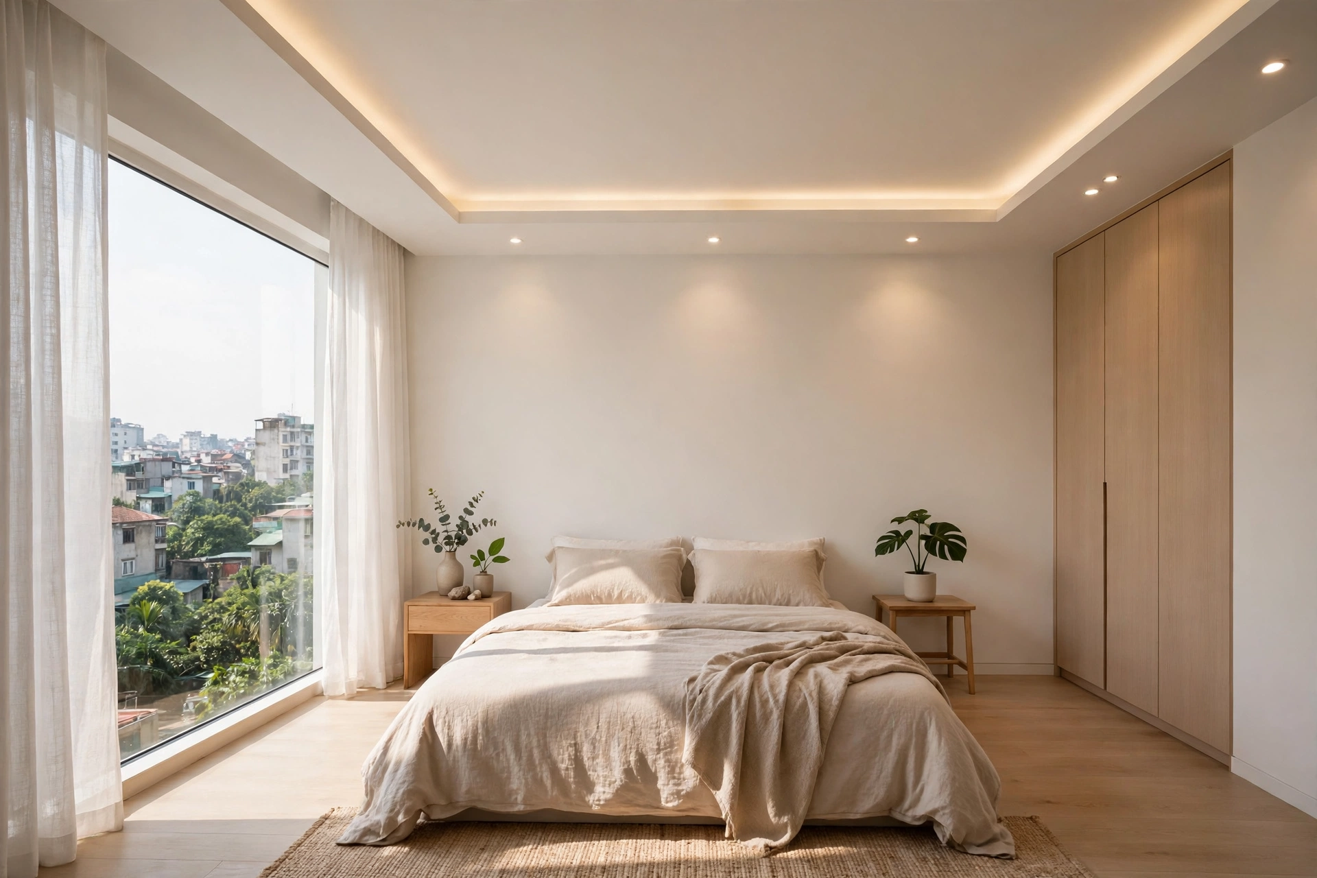 Đèn LED âm trần thạch cao phòng ngủ chung cư