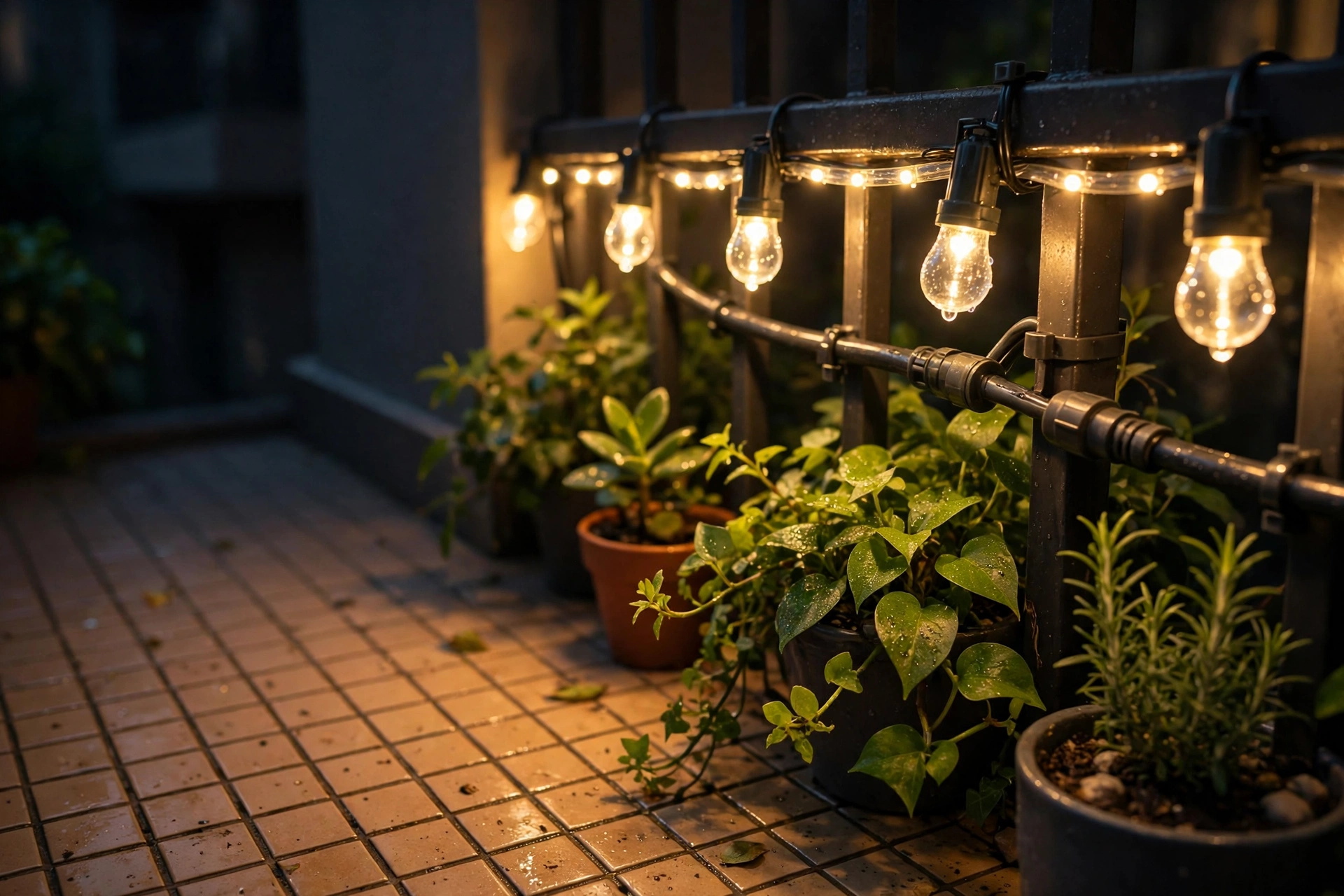 Đèn LED ngoài trời chống nước trên lan can ban công ban đêm
