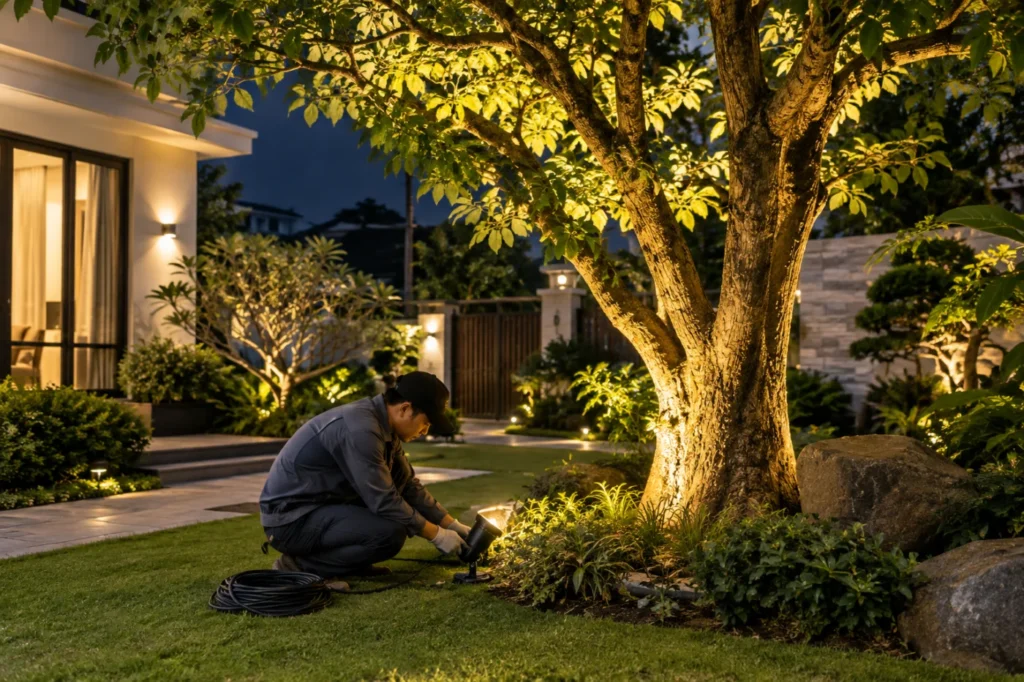 Thi công đèn LED cây ngoài trời theo cảnh quan, bền đẹp tại Hà Nội