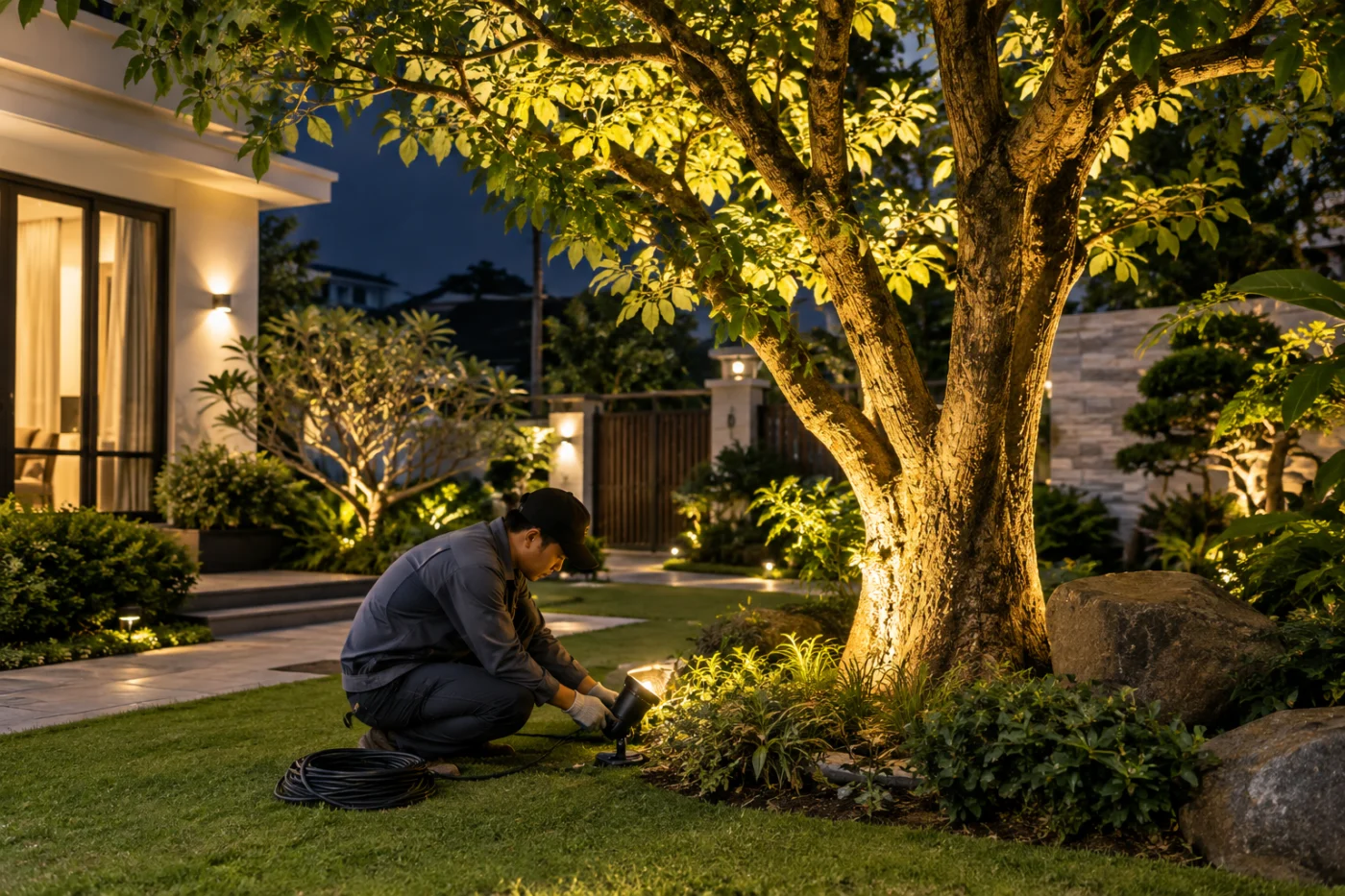 Thi công đèn LED cây ngoài trời theo cảnh quan, bền đẹp tại Hà Nội