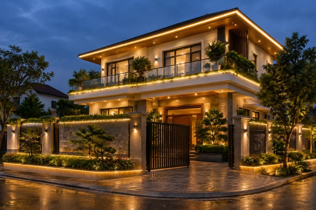 Thi công đèn LED dây ngoài trời cho sân vườn, mặt tiền và hàng quán