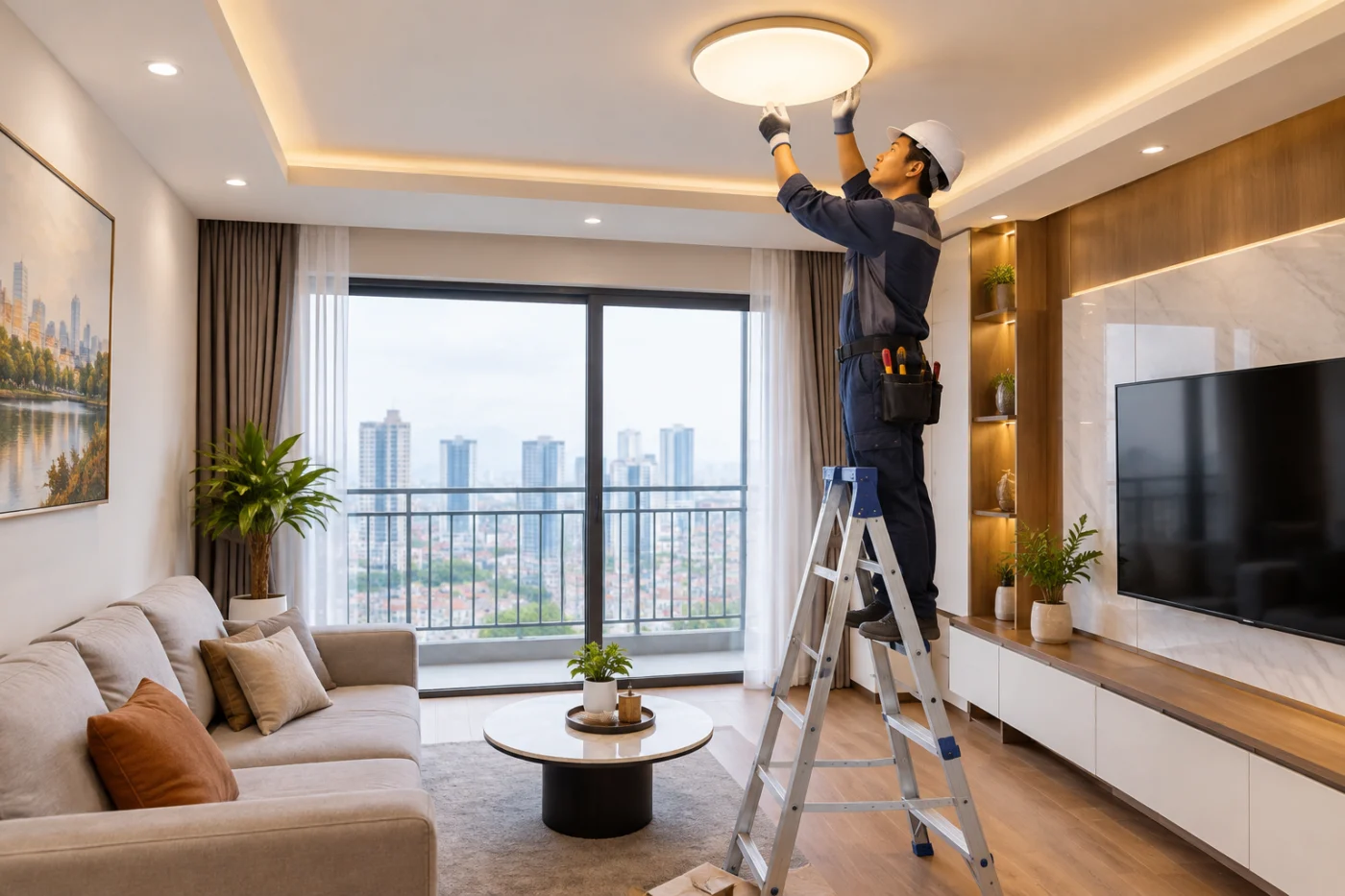 Thợ lắp đèn trần tại nhà Hà Nội – Đặt lịch thi công tận nơi