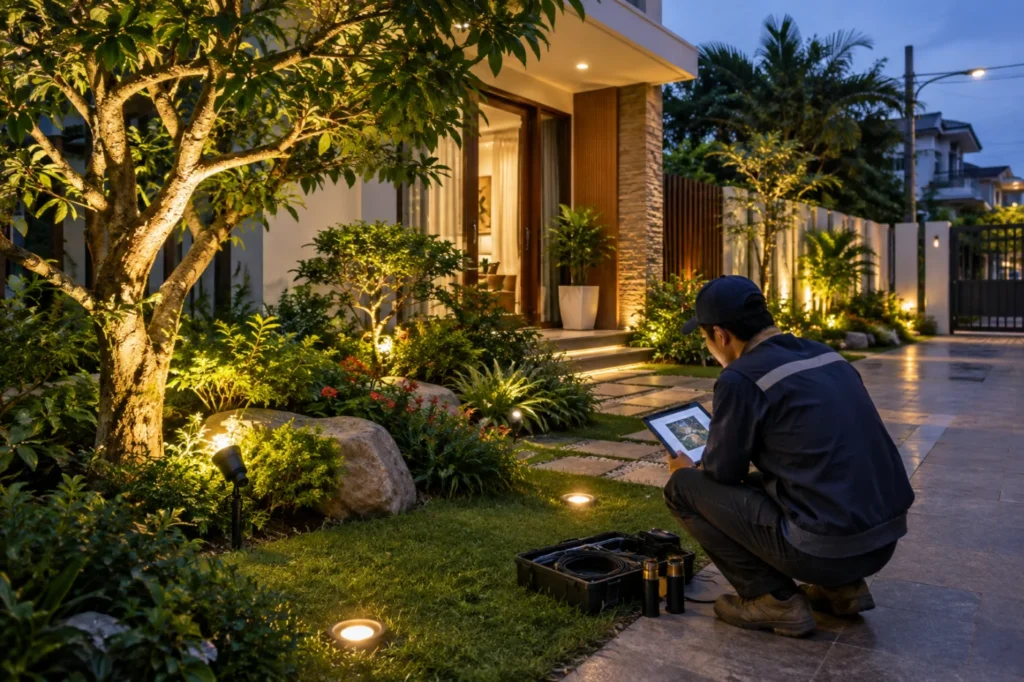 trang trí đèn LED sân vườn Hà Nội - hình minh họa 2
